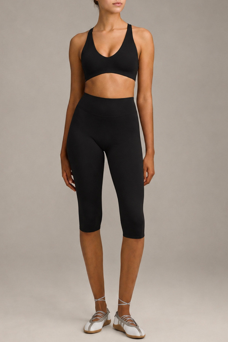 Women's Cross Adjustable Back V NeckBra And Capri Yoga Set