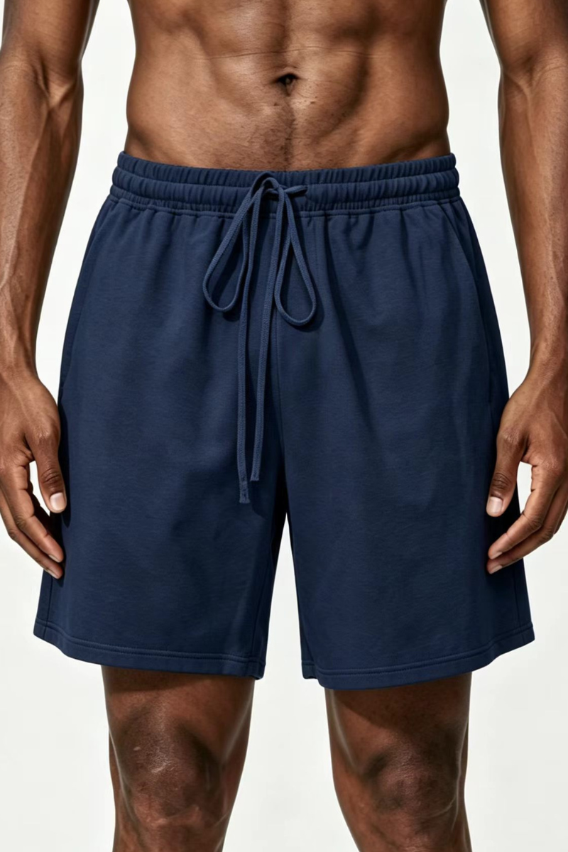 Men's 100% Cotton Solid Drawstring Loose Sports Shorts