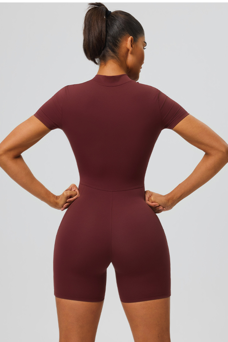 Women's Half Zip Side Pocket Short Sleeve Sport Jumpsuit