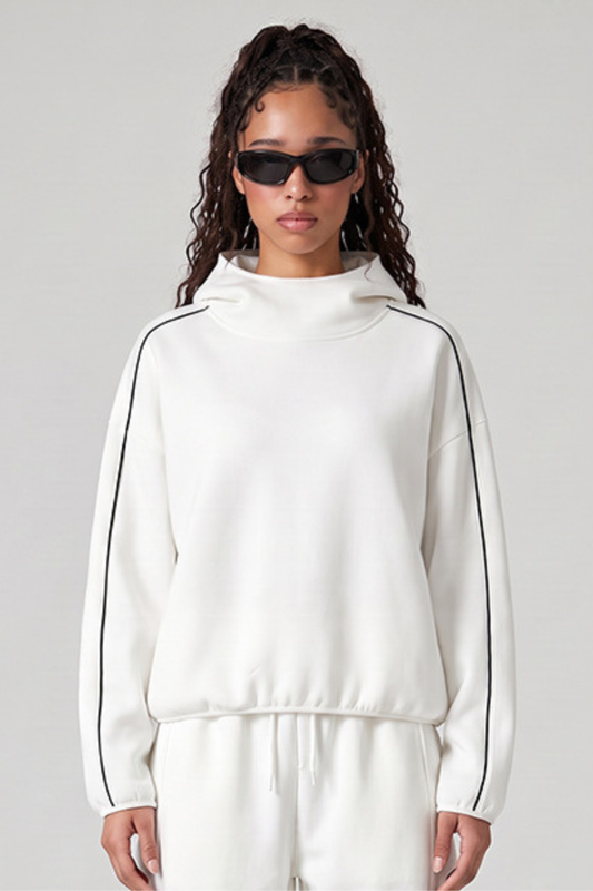 Women's Fall Relaxed Contrast Color Stripe High Neck Hoodie