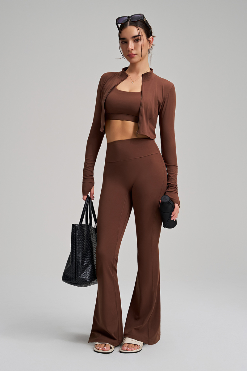 Women Sculpt Jacket Thin-Strap Bra Flared Pants 3-Piece