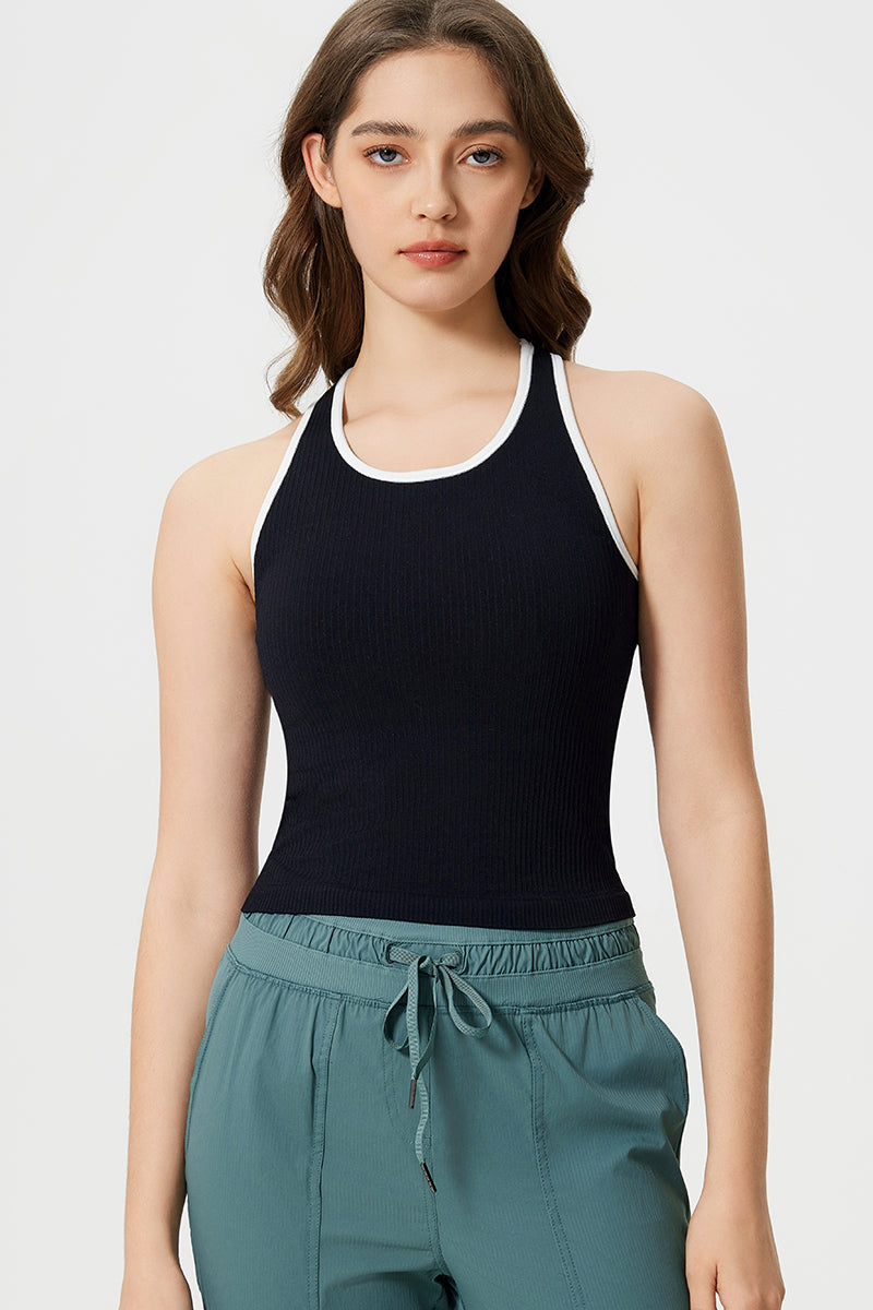 Women Sleeveless With Chest Pad Shock Slim Thin Yoga Fitness Exercise Tank Tops