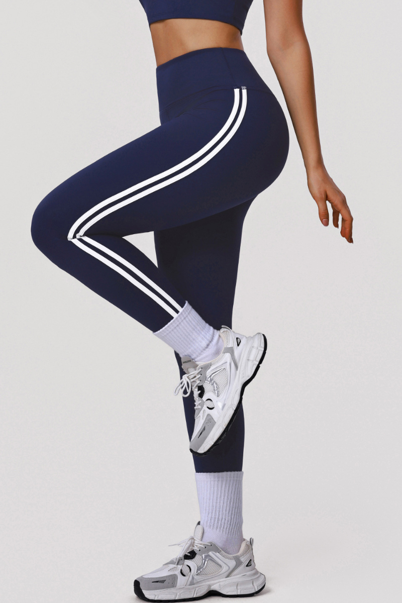 Women's High-Waisted  Side Color-Block Striped Leggings