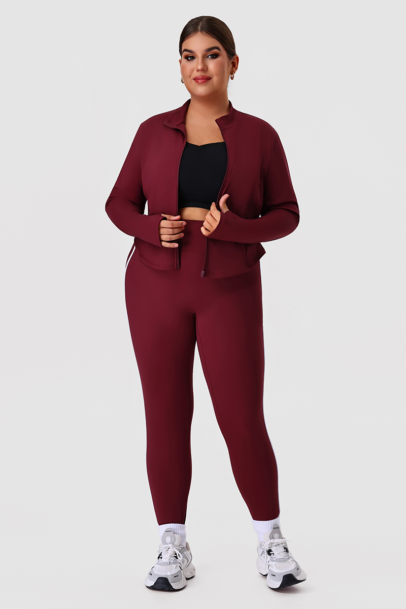Plus Size Women's Yoga Two-Piece Set: Jacket & Side Color-Block Leggings