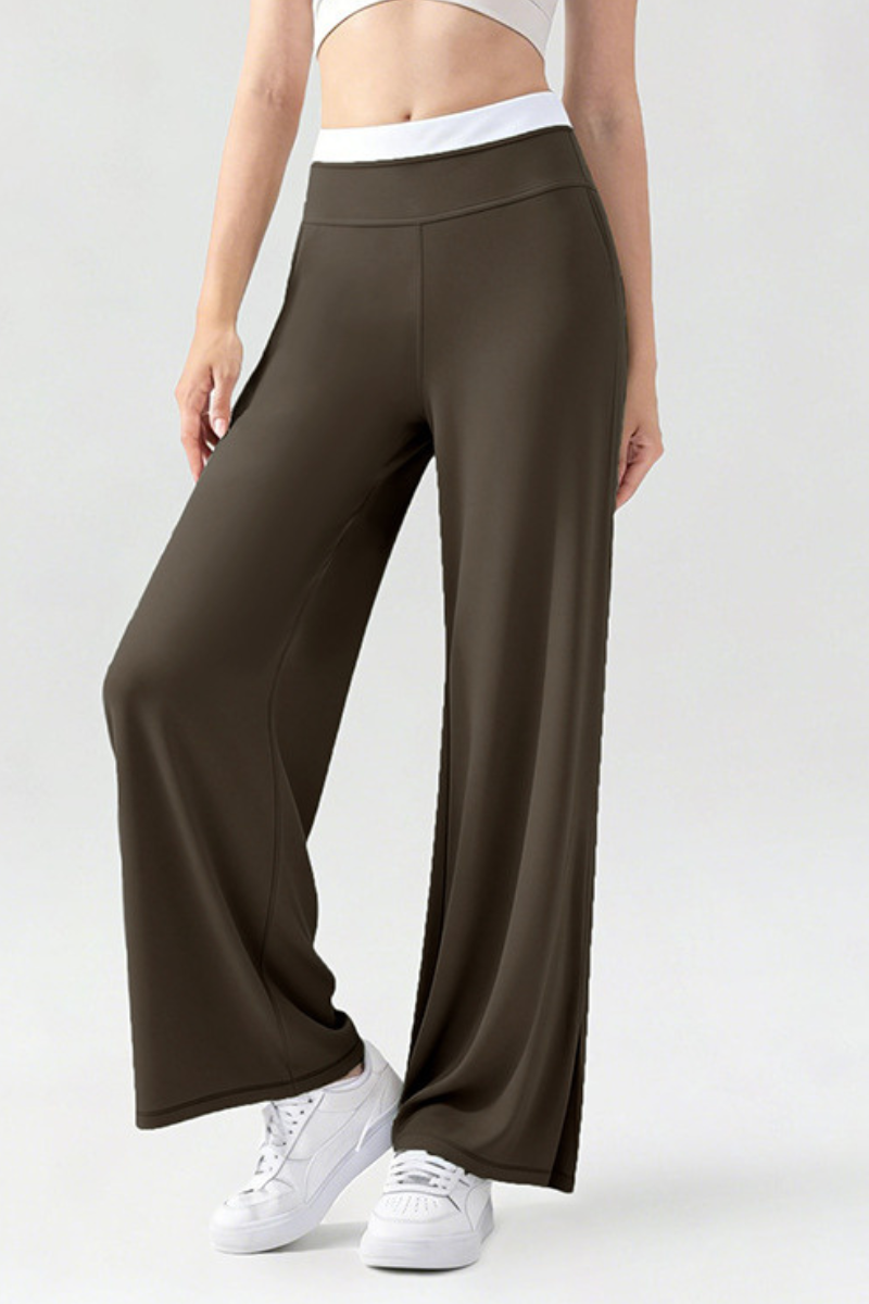 Women's Athletic High-Waisted Color Block Wide Leg Pants