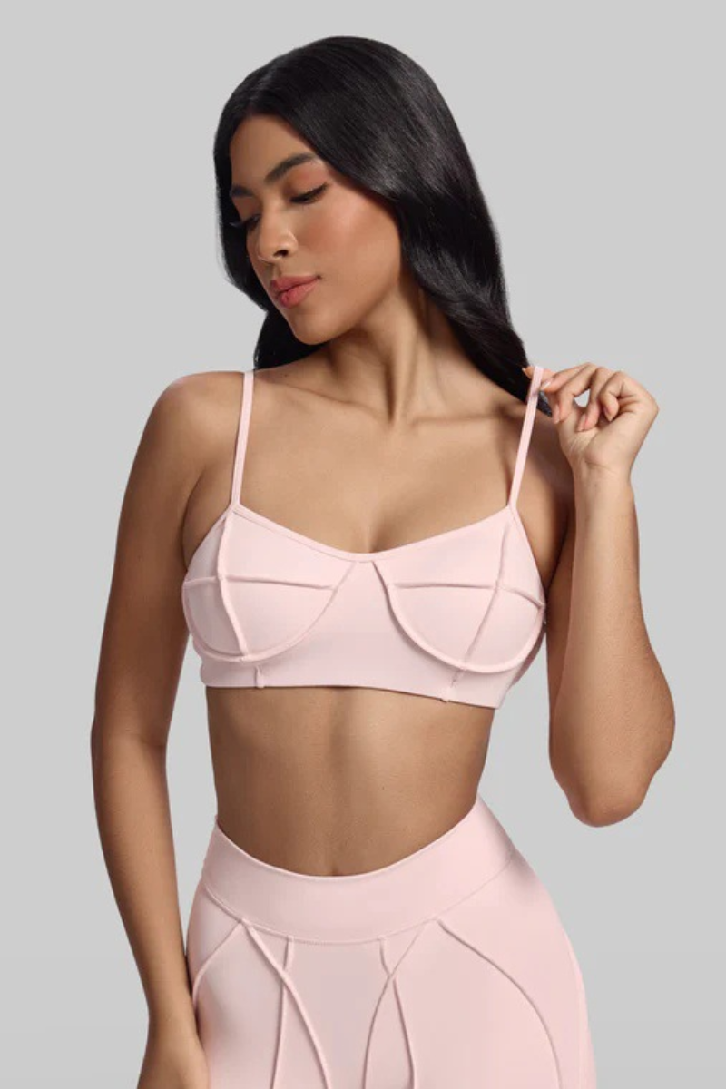 Women's Adjustable Strap Padded Seam Detail Sports Yoga Bra