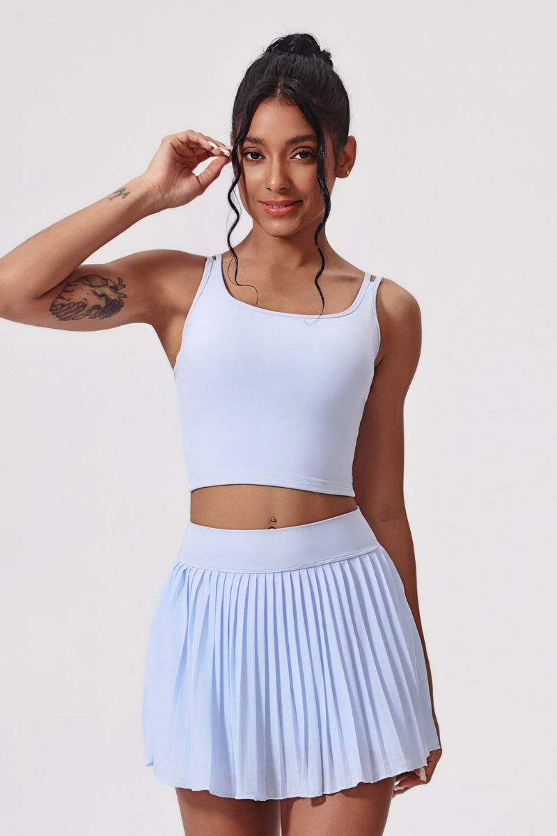 Women's Athletic Lace-Up Tank Top Pleated Skirt Tennis Sets