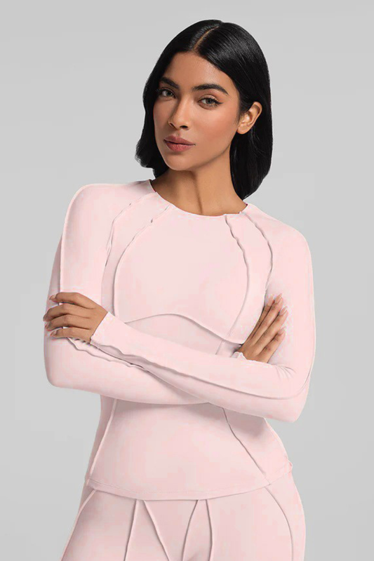 Women's Athletic Seam Detail Cropped Yoga Long Sleeve Top