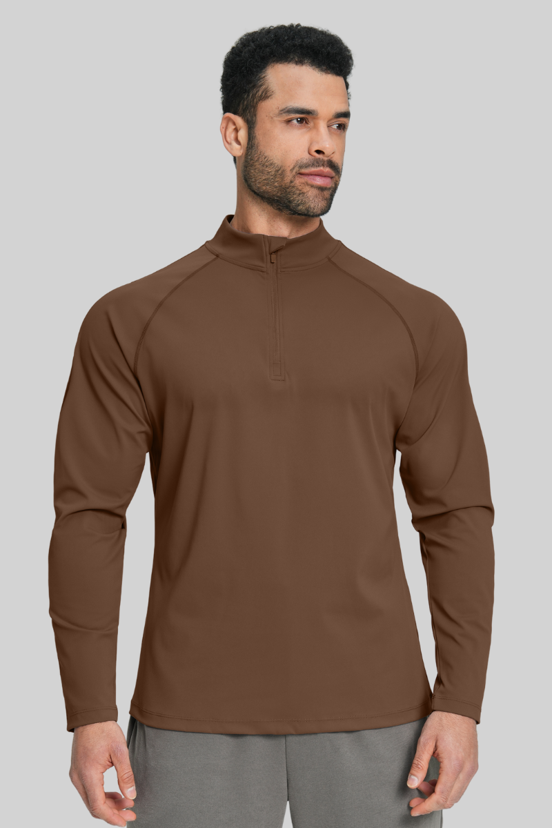 Men's Brushed Collar Semi-Zip Casual Sports Long Sleeve T-shirt
