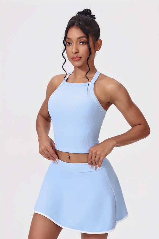 Women's Athletic Tennis Sets:Cropped Tank Top And Skirt