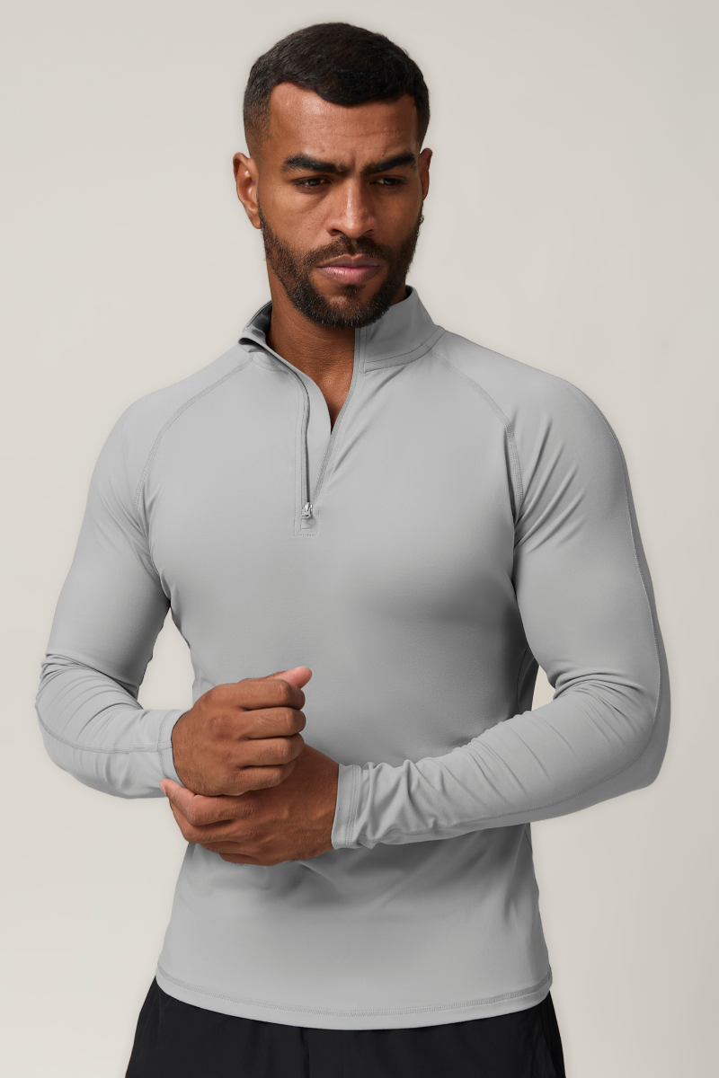 Men's Half-Zip Mock Neck Quick-Dry Athletic Long Sleeve T-Shirt