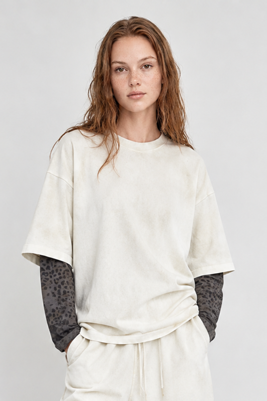 Women's Fall 100% Cotton Leopard Print Splicing Fake Two-Piece Long Sleeve Tee