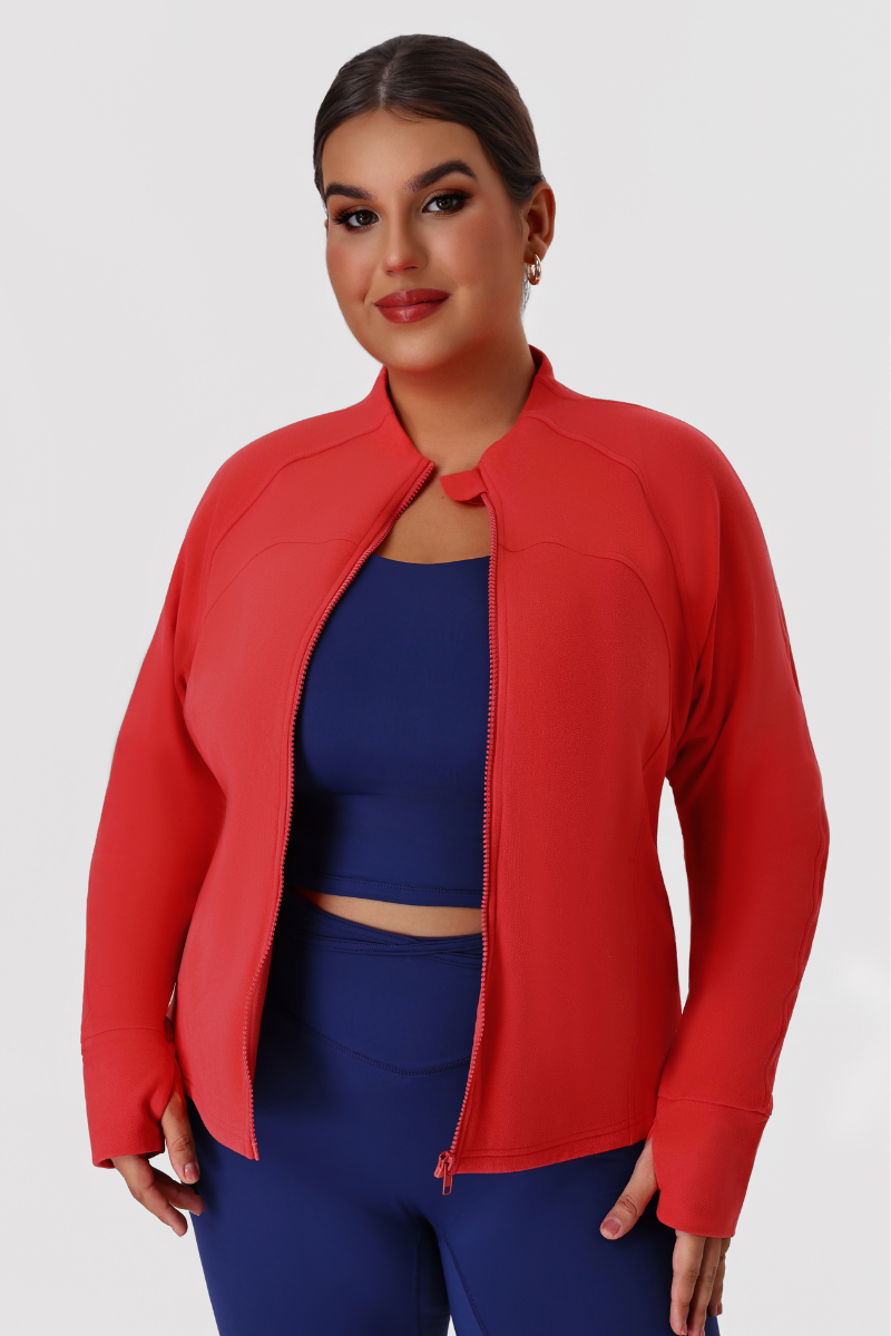 Plus Size Women's Fleece Cropped Fitted Stand Collar Jacket