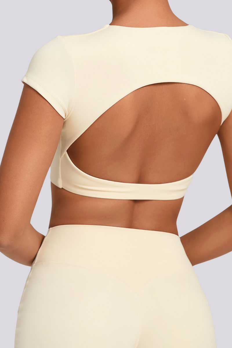 Women's Athletic Cut Out Back Cropped Solid T-shirt