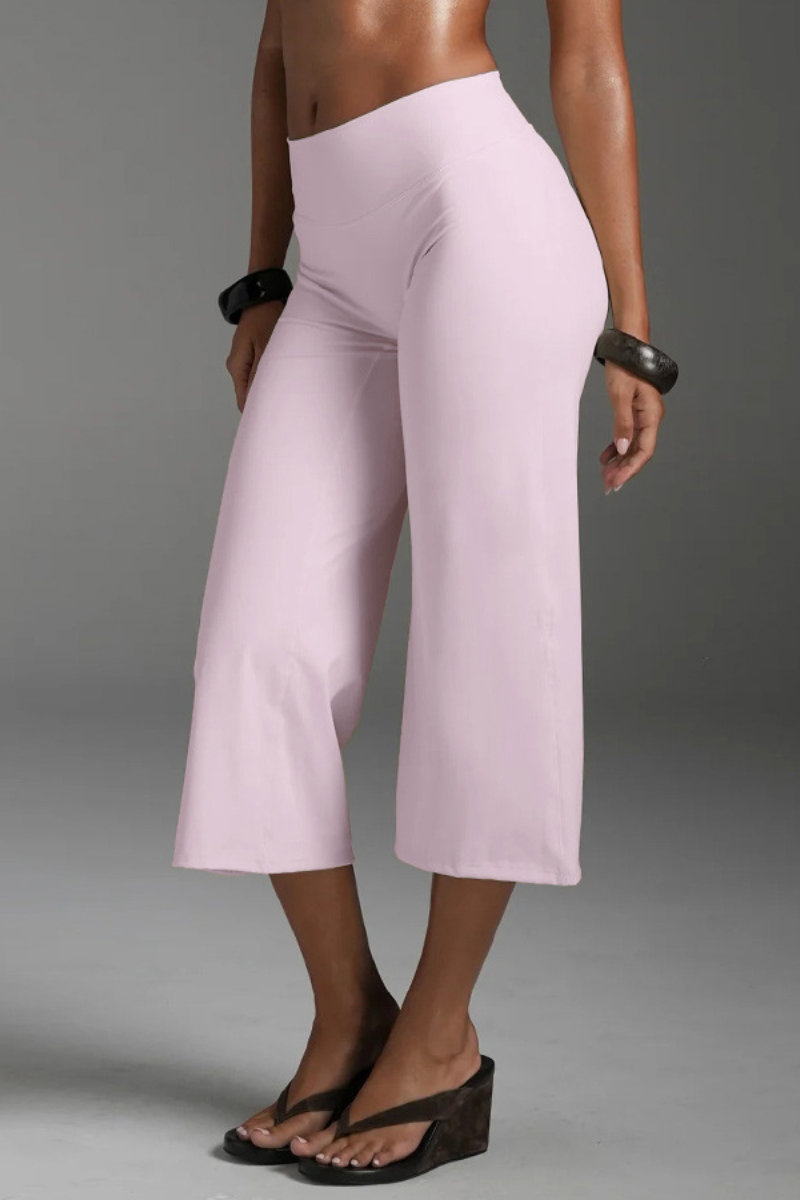 Women's Athletic Solid Yoga Casual Wide-Leg Capri Pants