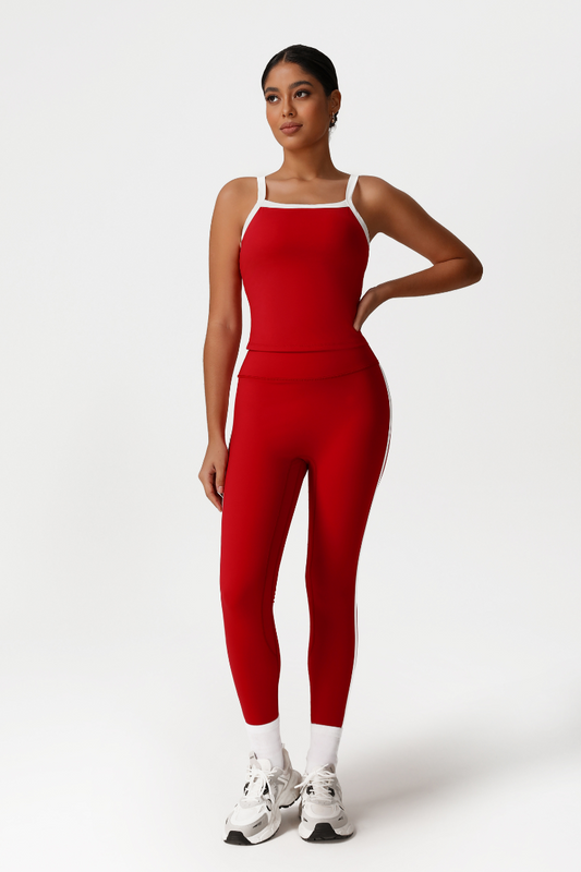 Women High-Waisted Color-Block Butt-Lifting Yoga Set: Vest + 9/10 Leggings