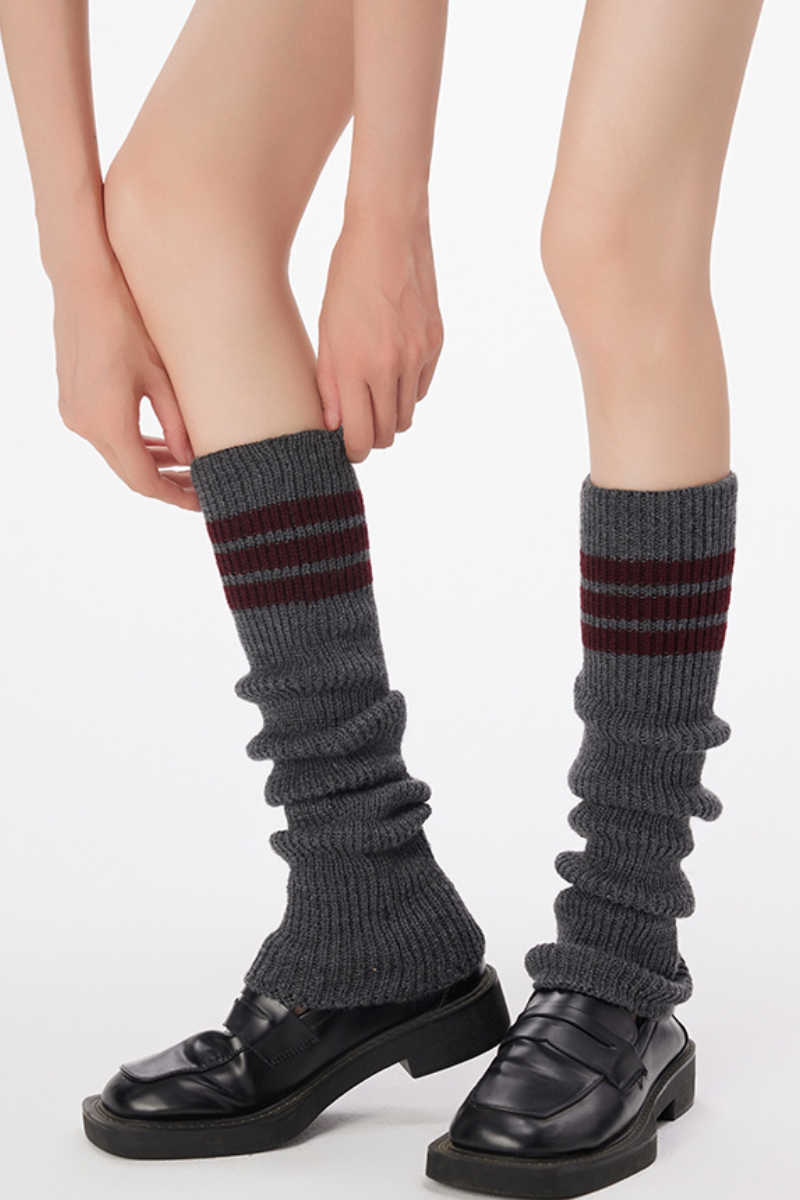 Women Y2K Striped Slouch Socks Ribbed Knit Style Leg Warmers
