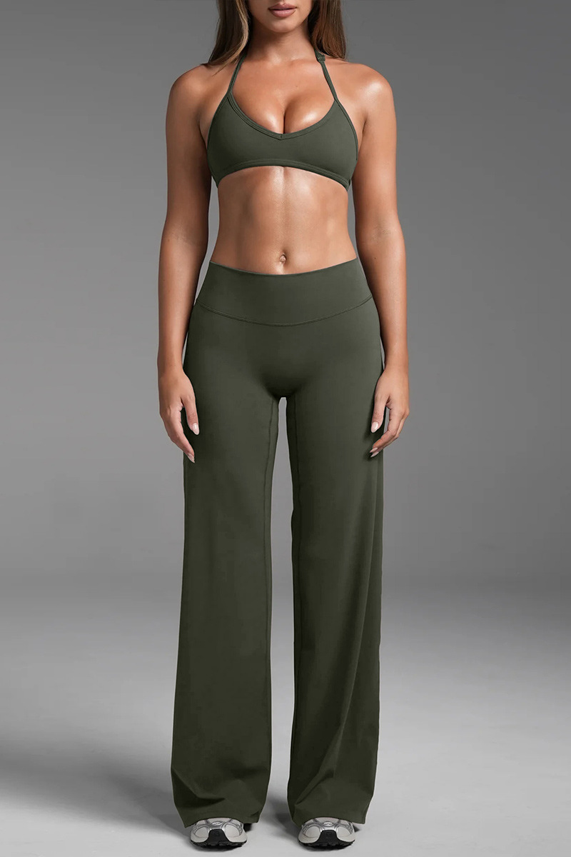 Women's Halterneck Bra And Casual Straight-Leg Pant Set