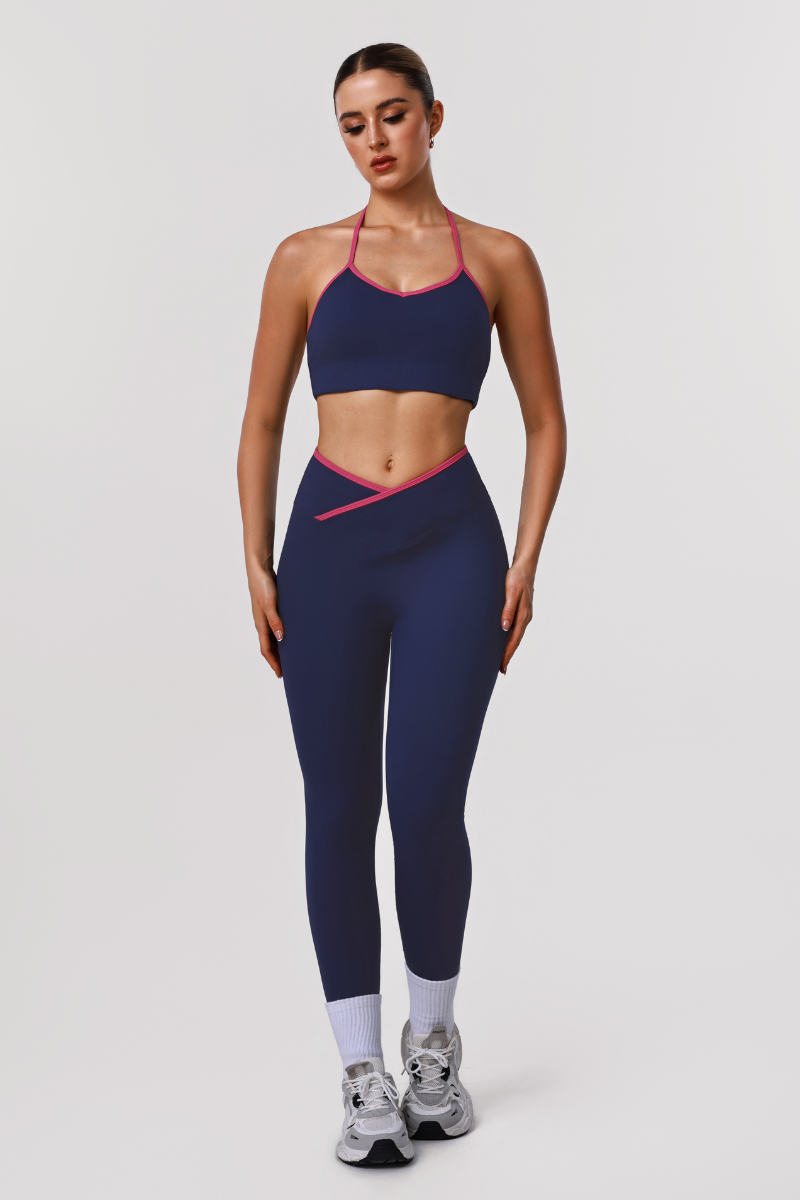 Women's Athletic Sets:Halterneck Bra And V-Waist Leggings