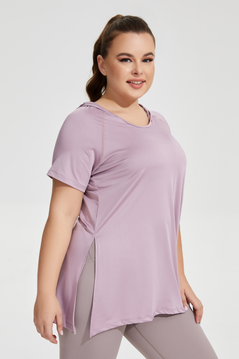 Plus Size Women's Side Drawstring Slit  Hooded T-shirt