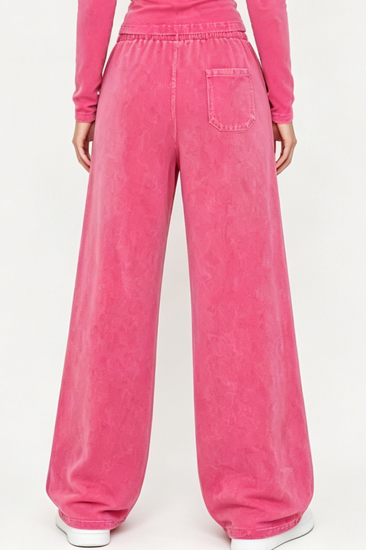 Unisex Fall Washed Adjustable Drawstring Hem Sweatpants