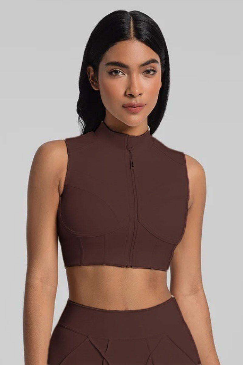 Women's Athletic Zipper Cropped Mock Neck Yoga Bra