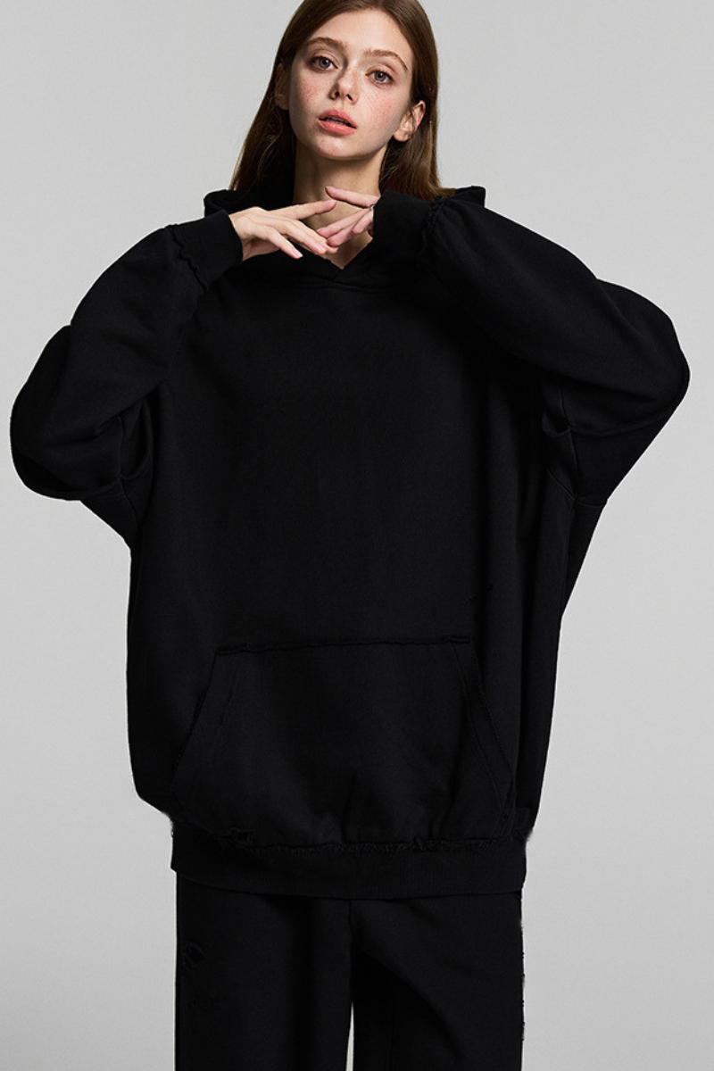 Faux two-piece hooded sweatshirt