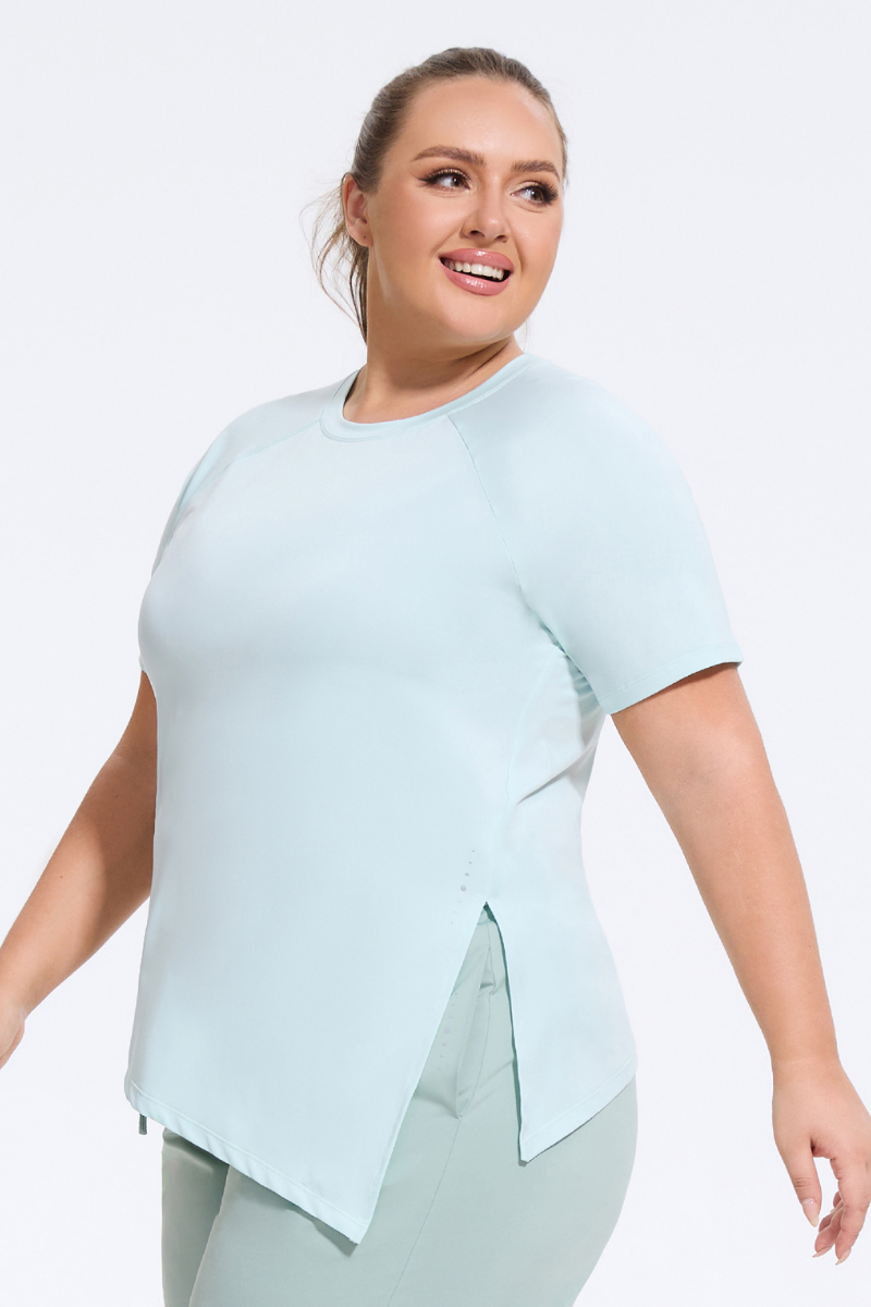 Plus Size Athletic Women's Asymmetric Slit Yoga T-Shirt