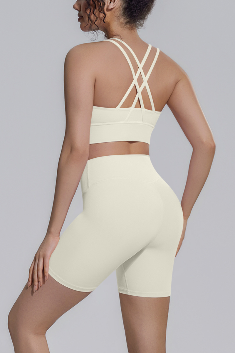 Women's Athletic Yoga Sets:Cross-Back Bra And Shorts