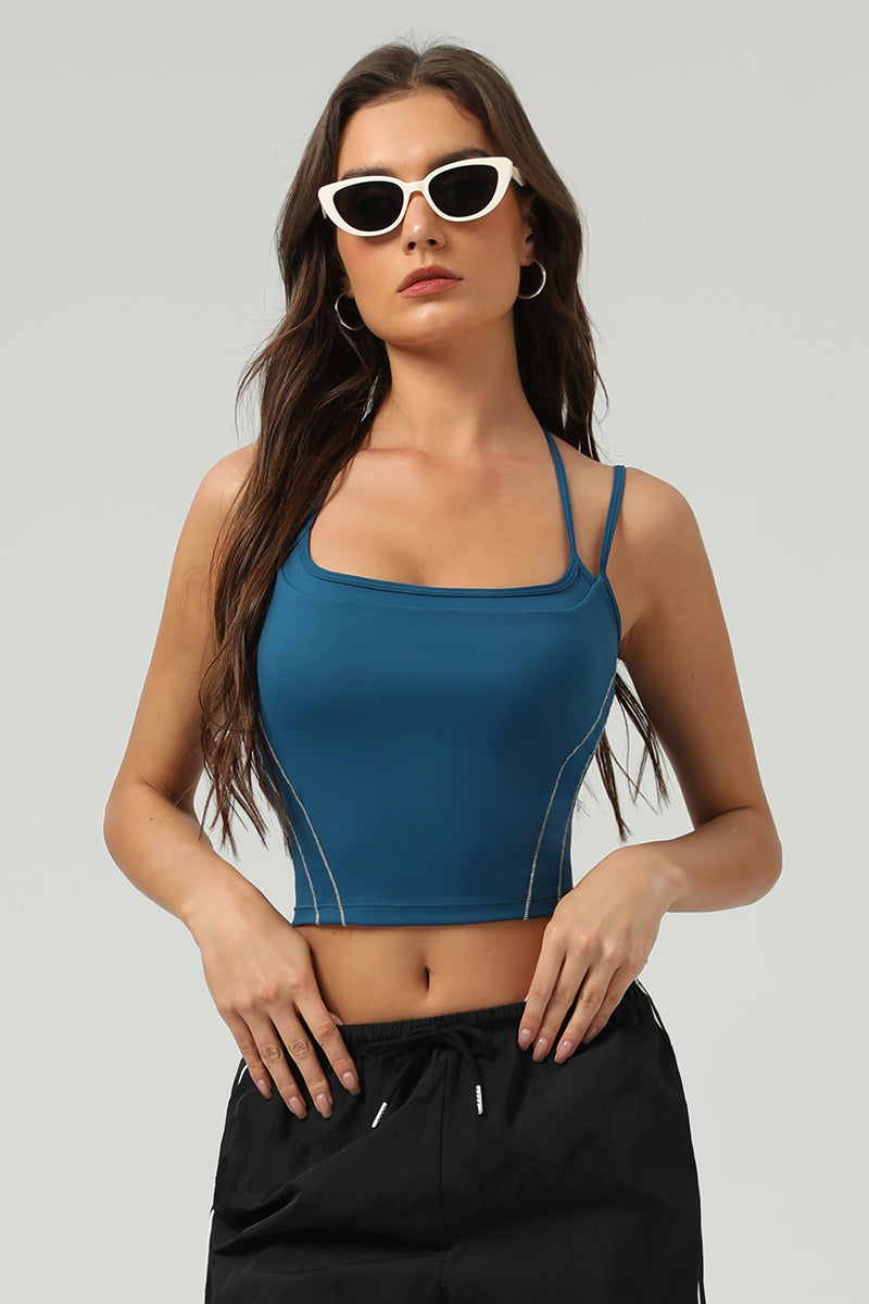 Women Naked-Feel Color-Block Slim-Fit Yoga Sports Bra With Thin Hanger Straps