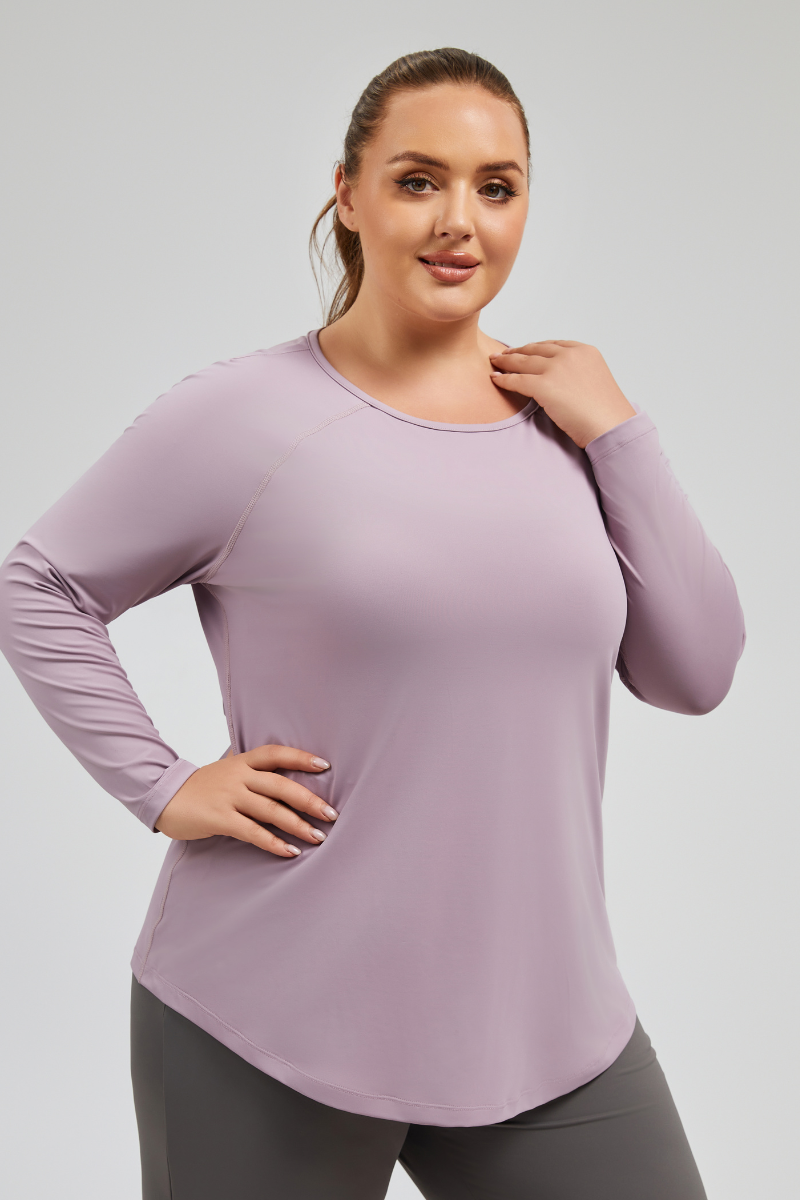 Plus Size Women's Curved Hem Breathable Mesh Yoga T-shirt