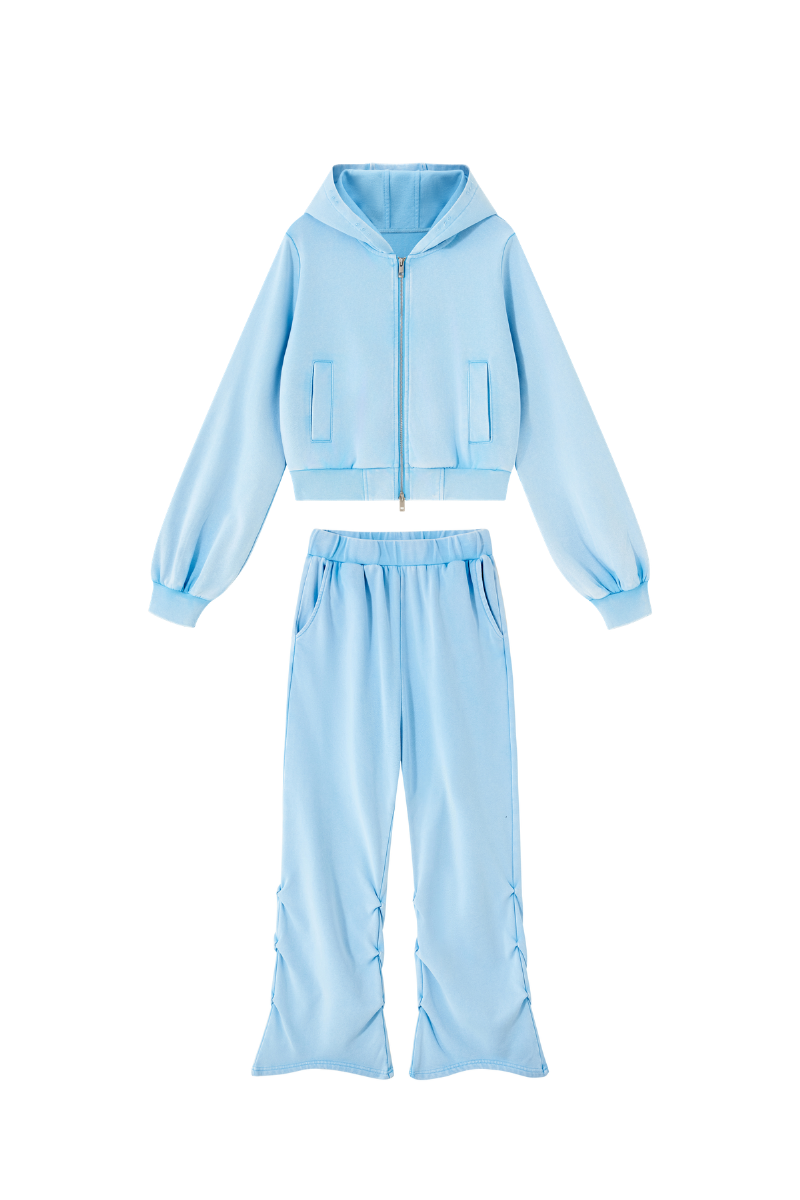 Women's Fall Vintage Washed Distressed Jacket &Sweatpant Set