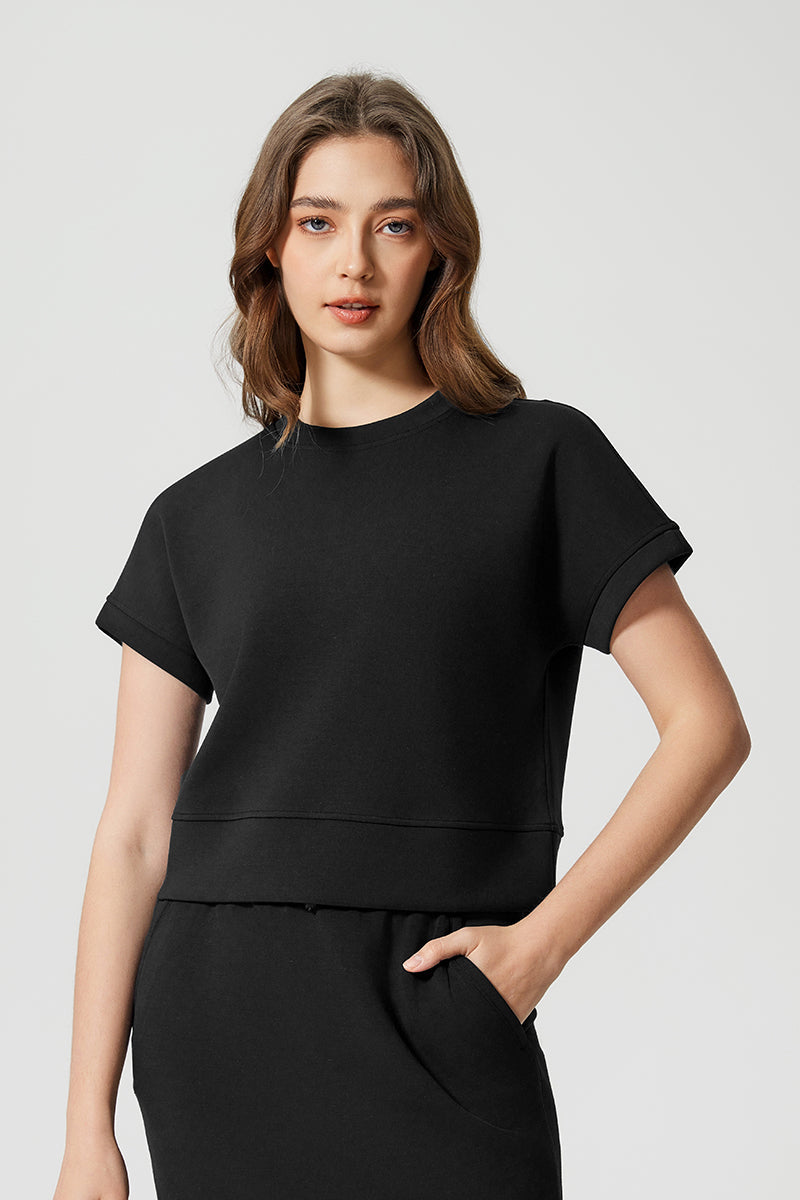 Women Round Neck Short Sleeve Drop Shoulder Sleeve Loose Running Sports Fitness Yoga T-Shirt