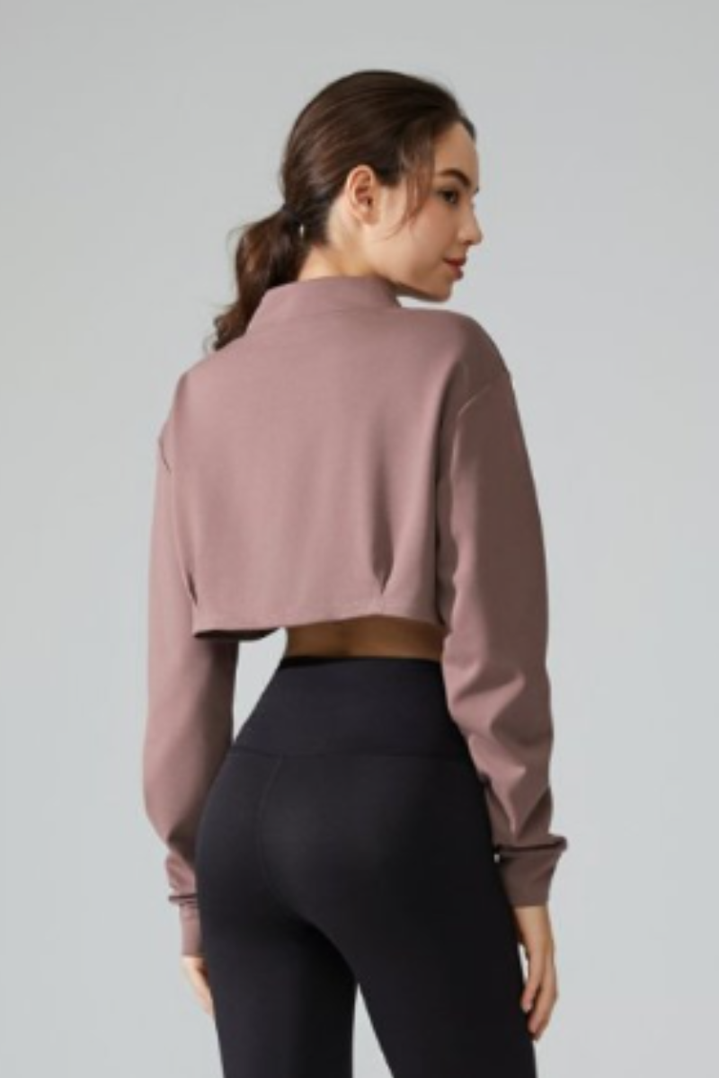 Women's Mock Neck Full Zip Cropped Loose Athletic Jacket