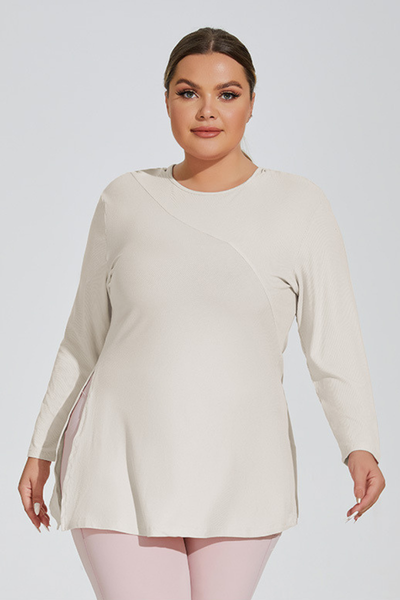 Plus Size Women's Side Slits Hooded Long Sleeve Top