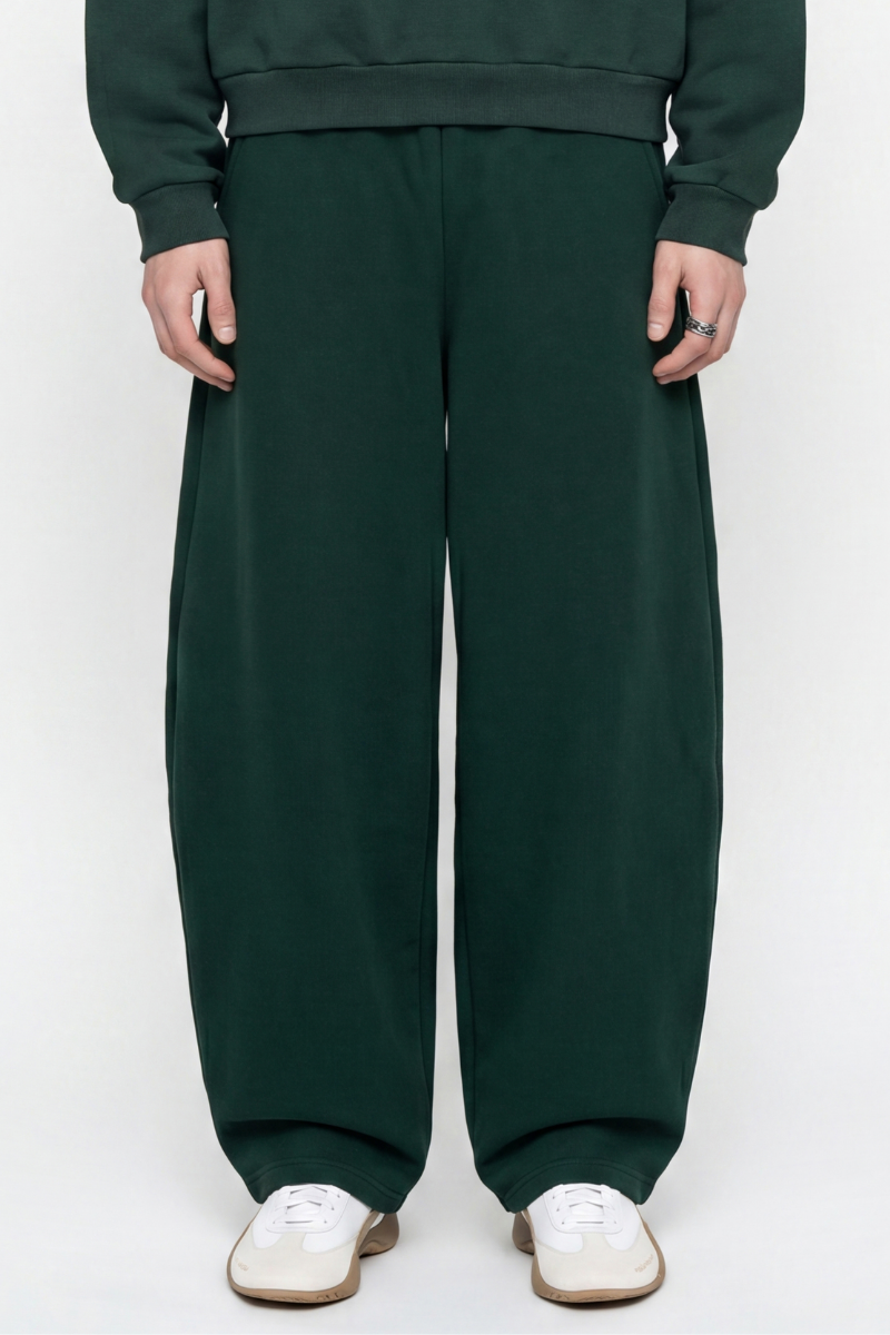 Unisex Fall Fleece Lined Elastic Waistband Curved Sweatpants