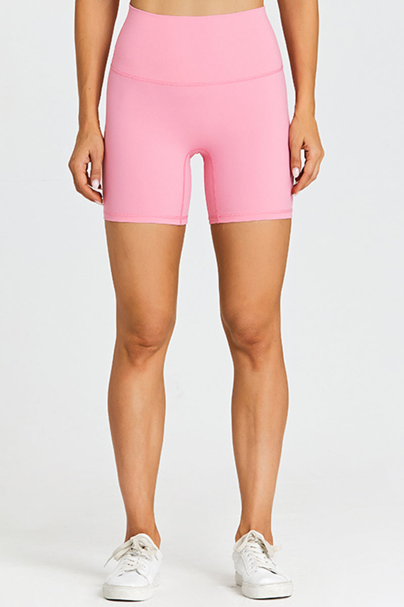 Solid High-Waisted Stretch Sports Shorts