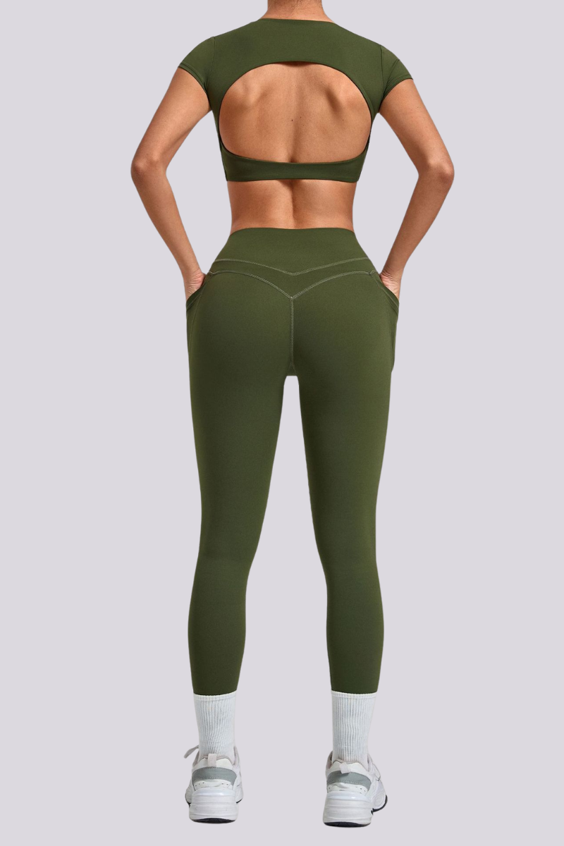 Women's Cut Out Cropped T-shirt And Leggings Yoga Sets
