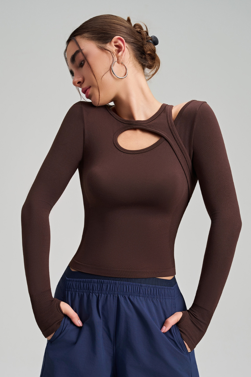 Asymmetrical structure, lacy yoga top