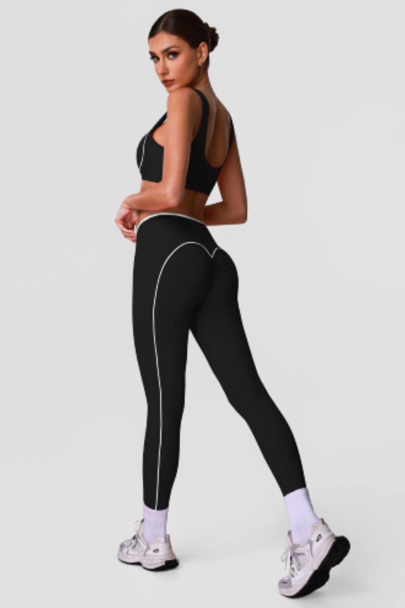 Women's Contrast Line Sports Sets:Bra And V-Waist Leggings