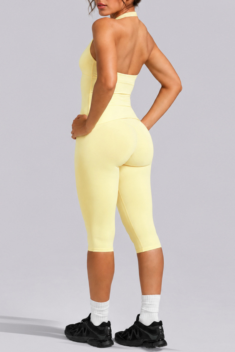 Women's Anthletic Deep V Halter Tank Top And Capri Yoga Set