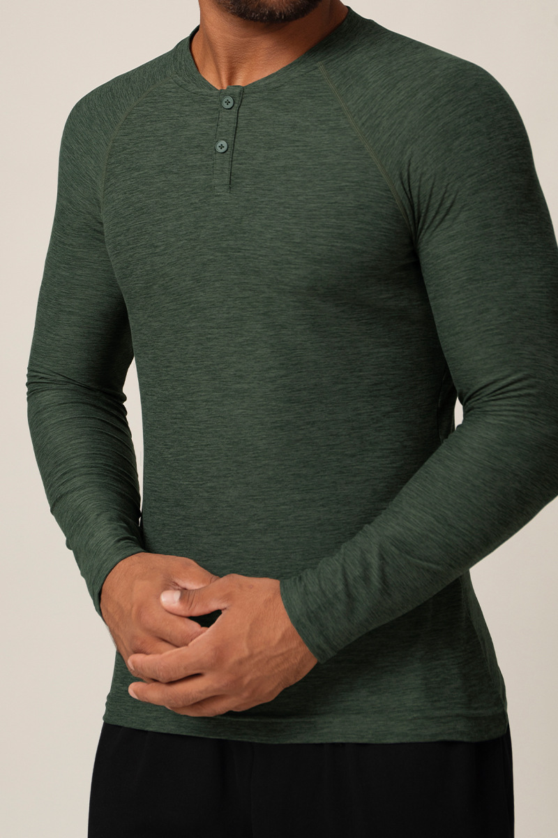 Men's Summer Round-Neck Button-up Long-Sleeve T-shirt