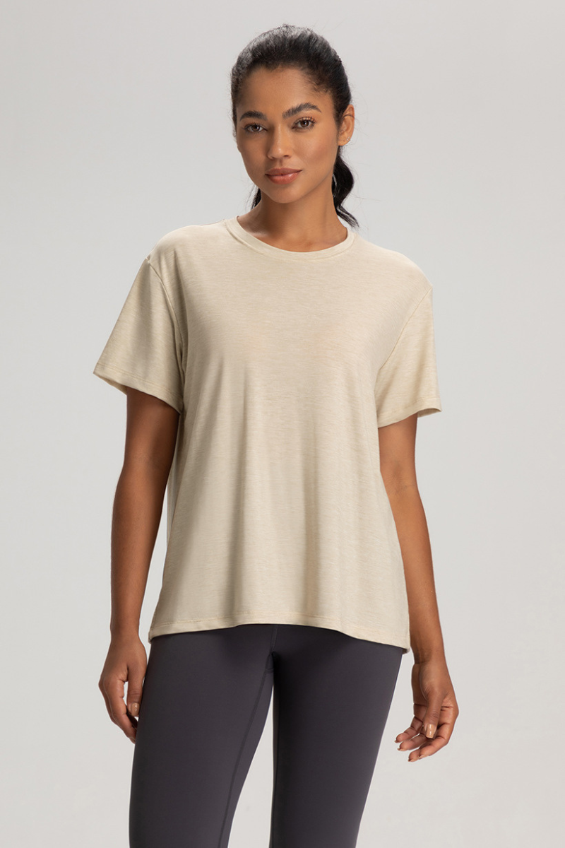 Women Solid Breathable Relaxed-Fit Yoga Short-Sleeve T-Shirt