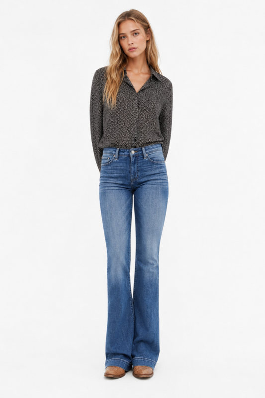 Women's High Waist Flare Jeans with Western Pocket Detail