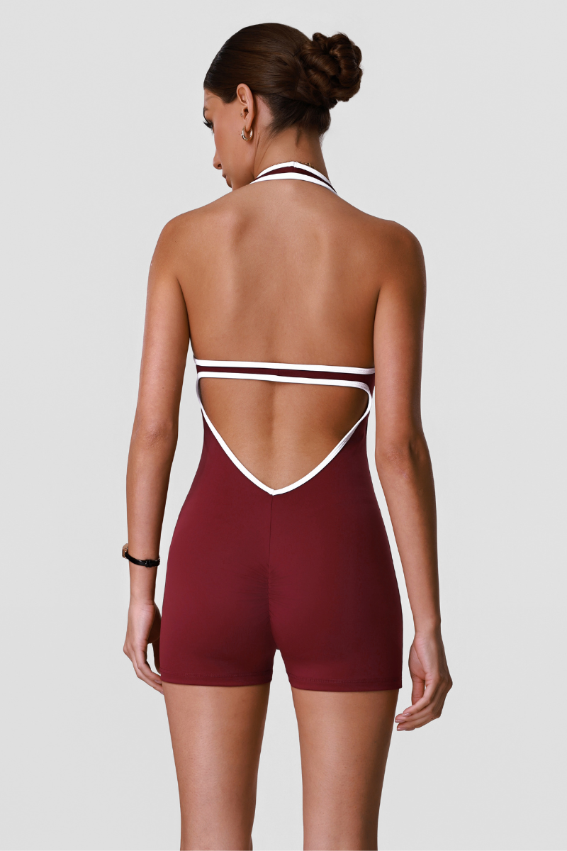 Women's Color-Block Halter U-neck One-Piece Sports Jumpsuits