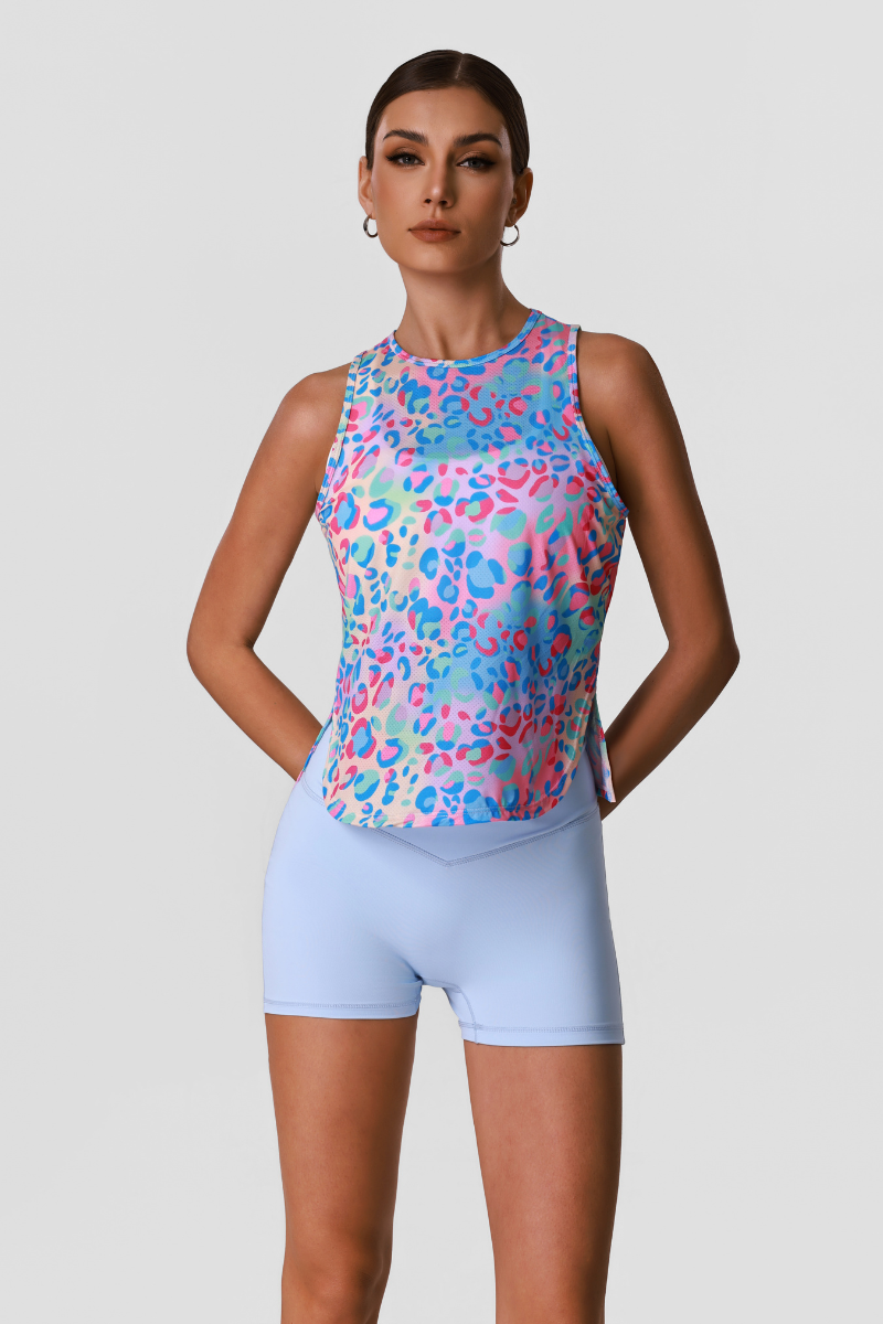 Women's Color-Block Camo Print Tank Top & V-Cross Waist Shorts Sets