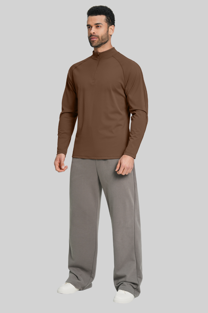 Men's Brushed Collar Semi-Zip Casual Sports Long Sleeve T-shirt