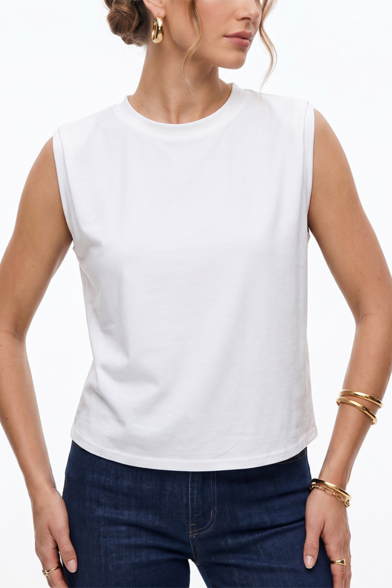 Women's Casual Loose Crewneck Patchwork Sleeveless Sports Tank Top