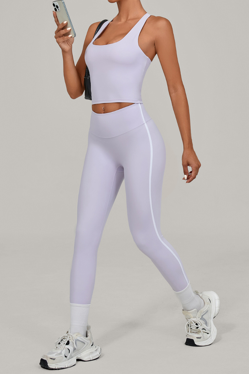 Women Athletic Sets:U-neck Cropped Tank Top And Leggings
