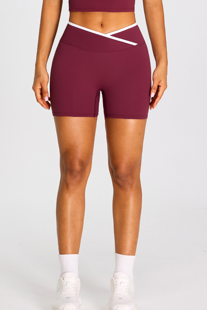 Women's Athletic Cross-Waist Color Block Biker Shorts